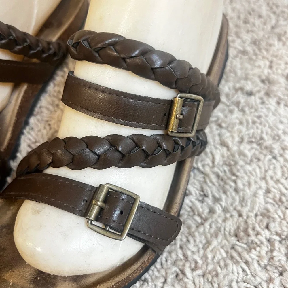 Braided Strap‎ Brown Sandals Buckle Accents Comfortable Slides Casual Shoes
